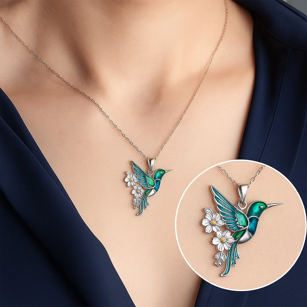 Milena – Hummingbird Flower Necklace with Bonus Earrings