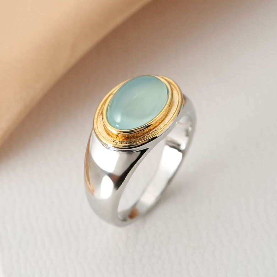 Alira – Aqua Gem Dual-Tone Ring